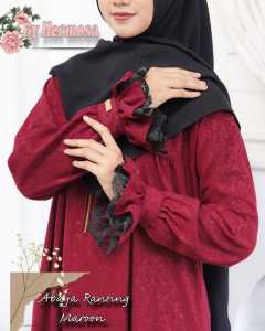 Abaya hermosa bahan wolfis embos motif ranting ilalang marun-Abaya maroon syari-Abaya manset renda