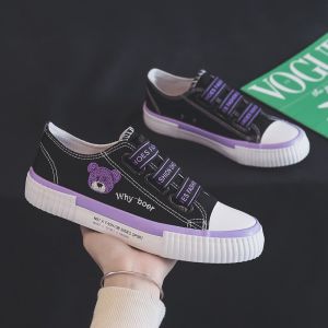 Elastic band Bear low-top canvas shoes womens slip-on slip-ons casual student rubber shoes sneakers