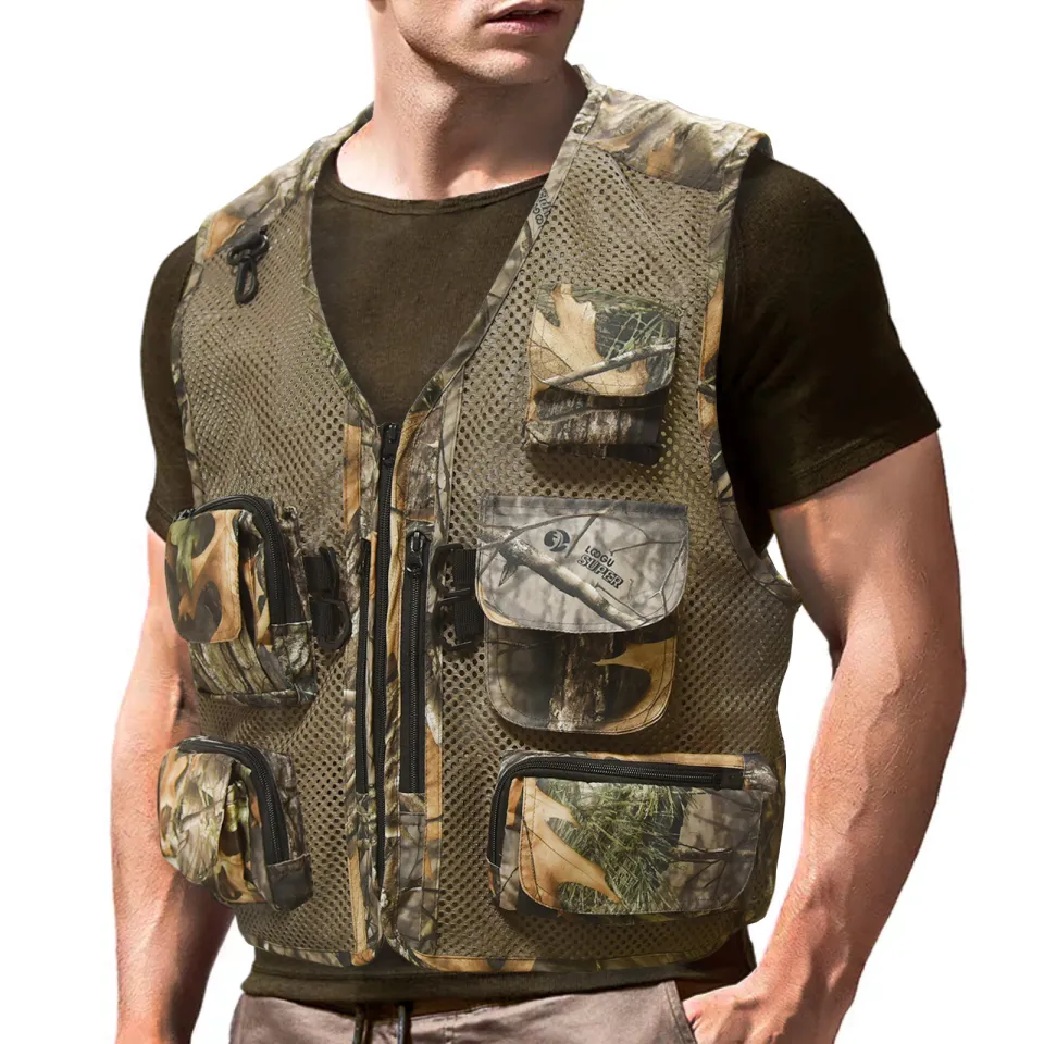 LOOGU Men's Camouflage Tactical Vest Fishing Vest Mesh Multifunctional Vest  Multi Pockets Travel Camping Vest Outdoor Work Vest Photography Vest For  Men