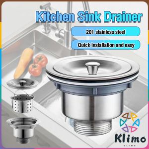 KLIMO Stainless Steel Sink Drain Strainer Kit Kitchen Drain Assembly with Metal Center Knob Basket Stopper Replacement