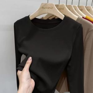 2025 Thermal Clothes Velvet Bottom Shirt for Women Half High Collar Solid Color Thermal Long Sleeve