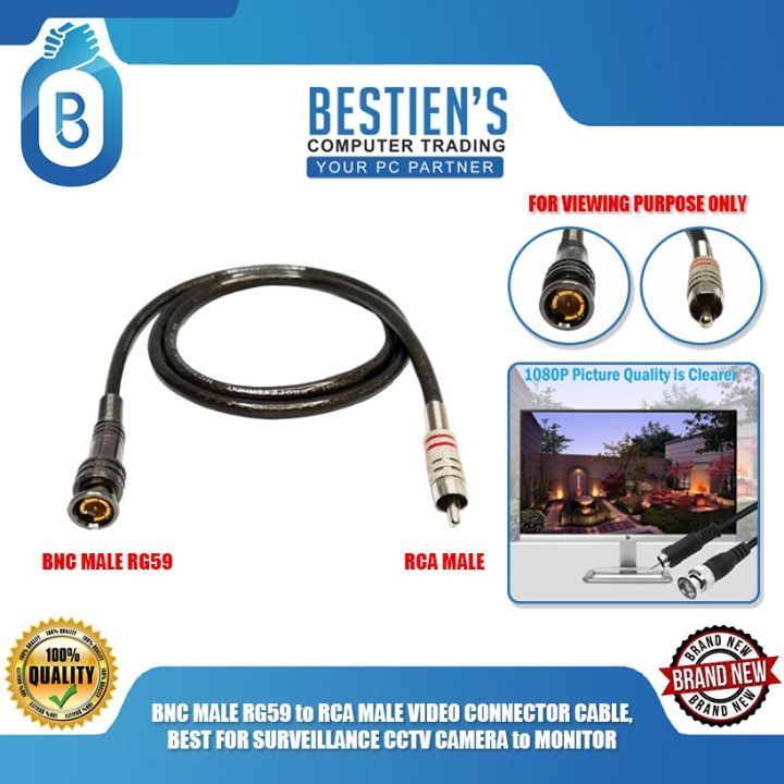 BNC MALE RG59 to RCA MALE VIDEO CONNECTOR CABLE, BEST FOR SURVEILLANCE CCTV  CAMERA to MONITOR Lazada PH - Main Image