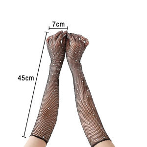 Fashion Rhinestone Fishnet Gloves Elegant Long Gloves for Evening Opera Wedding Party Dance