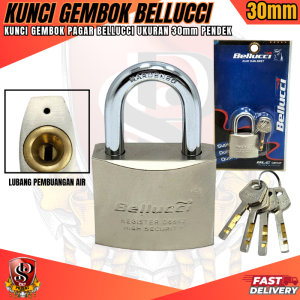 Kunci Gembok 30mm Leher Pendek Anti Congkel BELLUCCI / Kunci Pengaman Gembok Stainless Pintu Rumah 30mm Leher Pendek ASLI BELLUCCI