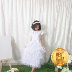 Gaun Warna Putih 4 5 Tahun Dress Tutu Brukat Anak Gaun Pesta Anak-anak Terlaris Dress Baptis Syukuran Baju Aqiqah Gaun Natal COD Tahun 2022 Korean Style KAP110