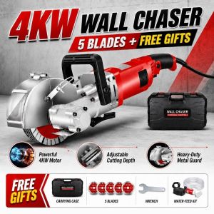 DEKESPH 4000W Electric Wall Groove Cutter Dustproof Wall Chaser with Infrared Guide for Marble Brick Wall
