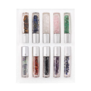 DECINIEE 10 Pcs/1 Set 10ml Gemstone Essential Oil Bottles Refillable Roll-On Roller Storage Bottle Healing Crystal Chips Semiprecious Stone Bottle