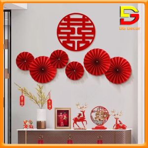 Set 6 Quạt Giấy Treo Tường Quạt Trang Trí Tết Nhiều Mẫu Mã Đón Năm Mới May Mắn Tài Lộc DC-215