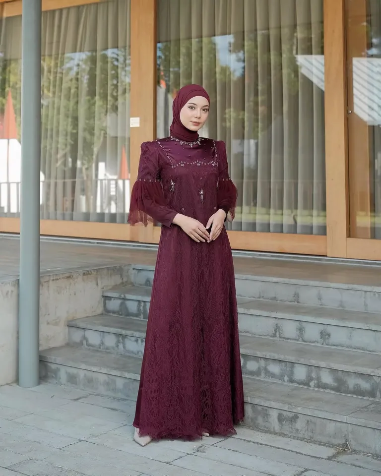 burgundy dress with hijab Talia main image 1