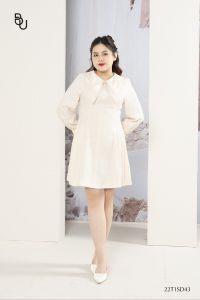 Đầm cổ tạo nơ đính đá xếp ly eo BIGSIZE (55kg đến 95kg) - 22T1SD43 - [BUstu Bigsize]