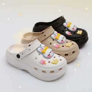 [Free Shipping] Summer Sleeping Rabbit High-Heeled Clogs for Women Comfortable for Outdoor Wear Lightweight Non-Slip Bathroom Half Slippers for Men In-Stock Couples Model