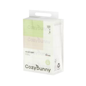 CozyBunny Velvet Soft 4-Ply Facial Tissues with Moisturizing Cream Gentle for Sensitive Skin 4 Packs x 120 Sheets