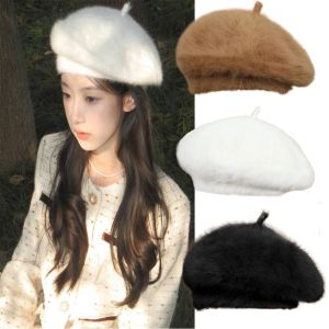 MINUTE Warmer Plush Beret Hat Retro Thicken Warm Beanie Hat Cloud Hat Solid Color Artist Hat Women Lady
