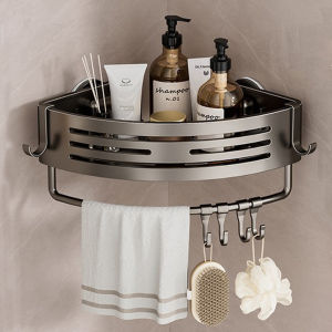 MECOME with Plastic Hook Bathroom Corner Shelf No Drill Suction Cup Shower Storage Rack High Quality Aluminum Alloy Bathroom Organizer Bathroom Supplies