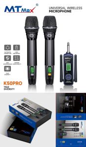 Micro Karaoke Đa Năng MTMAX K50 Pro – Micro Không Dây Karaoke Sử Dụng Cho Tất Loại Loa Kéo Vang Amply Thiết Kế Mới Lạ Độ Nhạy Cao Chống Hú Tốt Tích Hợp Cổng Sạc Pin Ngay Trên Mic Pin Sạc Dung Lượng Lớn Tiện lợi bảo hành 12 tháng