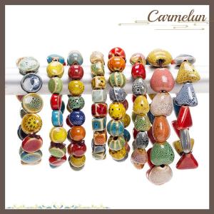 [Carmelun] 1PC DIY Accessories Stripe Watermelon Beads Bracelet Colorful Floral Glaze Beads Bracelet Handmade Jewelry