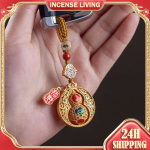 Rotatable Gourd Lucky Charm Keychain Pendant Safe Blessing Amulet Car Hanging Ornament Wealth Attract Key Accessory Good Luck Protection Feng Shui Decor for Bag