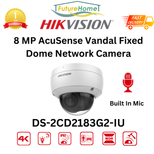 Hikvision AcuSense 8MP 4K UHD Fixed Dome IP Security Camera with Human and Vehicle Detection Built-in Mic & Fast Response - High-Quality Audio & Video Surveillance