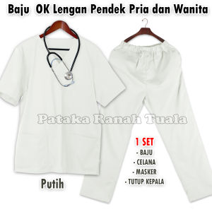 Baju Ok Perawat - Baju Oka Medis - Seragam Perawat warna Putih 1 Set - Baju Oka Lengan Pendek - Bahan Amerian Drill - Seragam Perawat Model terbaru