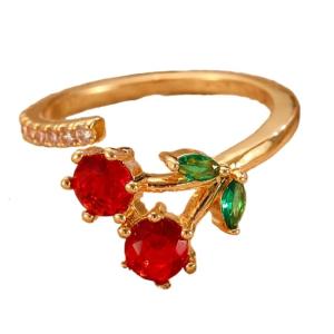 Elegant Cherry Rings Fashionable Rings Adjustable Open Rings Copper Texture Suitable for Dates Parties and Daily Outfits