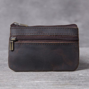 First layer Cowhide Mini Small Change Card Holder New Retro Handmade Leather Drivers license Pouch Coin Zipper Bag slim Pouches Wallet