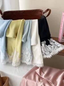 French Elegant Satin Mermaid Skirt Women Spring Summer Lace Patchwork Pack Hip Long A-Line Skirts Office Ladies Faldas