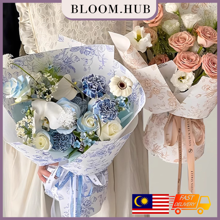 Bloom.hub 10PCS Vintage Floral Art Rose Design Bouquet Wrapping Paper Flower Gift Florist Wrapper Kertas Bunga Pembalut