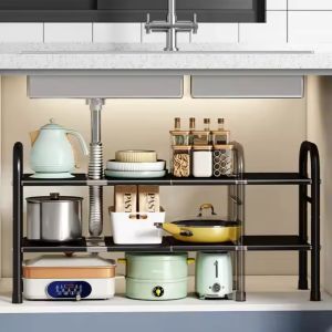 Rak Penyimpanan Dapur Rak Penyimpanan Dapur Rak Serbaguna Dapur Bawah Sink Stainless Steel