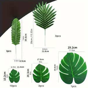 20pcs One set of multiple styles Tropical Palm Leaves Summer Monstera Artificial Silk Turtle Leaves for Home Hawaiian Luau Beach Wedding Party Decor Artificial Plants with Stems Tropical Palm Leaves Monstera Leaves Wedding Decorations Jungle Theme Party