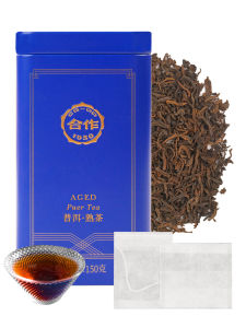 CO-OP 1950 Ripe Pu Erh Tea Loose Leaf 150g Premium Yunnan Whole Loose Large-Leaf Fermented Pu-erh Smooth Mellow & Rich Pure Pine Smoke Aroma No Additives 20 Empty Teabags Included