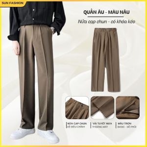 Quần âu ống suông nam nữ nửa cạp chun SUN màu GHI ĐẬM phong cách lịch sự trẻ trung basic dễ phối