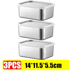 5Pcs Stainless Steel Food Storage Container with Lid / Airtight Fresh-Keep Box for Fridge / Thickened Boxes Kitchen Organizer