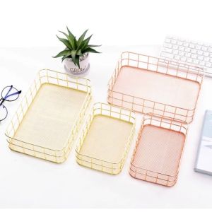 Nordic Wrought Gold Iron Metal Table Desk Organizer Tray Storage