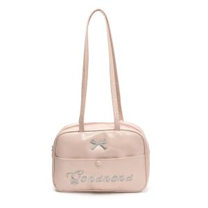 3GGINEII โบว์ กระเป๋าสะพาย ความจุขนาดใหญ่ หนัง PU กระเป๋าเป้ ผ้าสีพื้น ผ้าสีพื้น กระเป๋าโท้ต สำหรับผู้หญิง