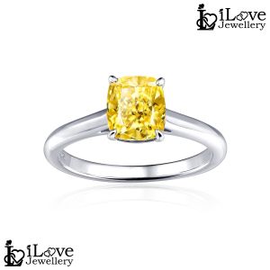 iLove Jewellery S925 Silver 18K White Gold Plated 1.5ct Yellow Cushion Ring Cubic Zirconia Cincin Women Gifts ILR064