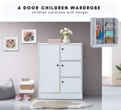 MYHOUSE Furniture Children Wardrobe Cabinet 5 Door Almari Baju Kanak Kanak murah Storage Cabinet with Hanging Rod WHITE