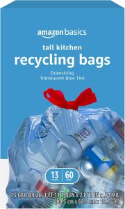 Basics Blue Recycling Drawstring Trash Bags Tall Kitchen Unscented 13 Gallon 60 Count