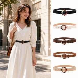 NOCASE Alloy Metal Buckle Fashion Waist Belt PU Leather Casual Decorative Waistband Retro Gradient Round Ring Buckle Versatile Waist Strap For Women