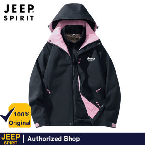 JEEP SPIRIT 3-In-1 pencinta boleh tanggal jaket Fleece berbaris dan menebal Windproof Waterproof Mountain Climbing Suit warna menyekat untuk lelaki