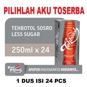 Teh Botol Sosro Kotak LESS SUGAR 250 ml - ( HARGA 1 DUS ISI 24 pcs )