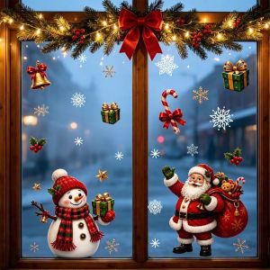 FWFHTP 2Pcs/Set Họa tiết bông tuyết Miếng dán cửa sổ Giáng sinh Thiết kế Ông già Noel và Người Tuyết Tĩnh điện Miếng dán tĩnh điện trang trí cửa sổ Giáng sinh PVC Decal dán cửa sổ hình bông tuyết Trang trí tiệc Giáng sinh