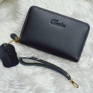 Elegant Faux Leather Zippered Medium Wallet with Hand Strap