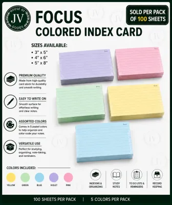 Colored Index Card (3x54x6 and 5x8) 100 sheets