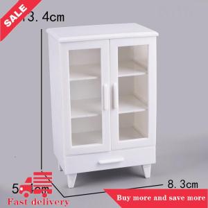 [COD]Flash Delivery 1Set Miniature White Cupboard Display Cabinet Storage Lockers +ornament Furniture Model Decor Toy DollHouse Accessories