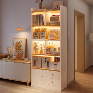 【จัดส่งจากกรุงเทพฯ】เรียบง่ายและทันสมัย ไม้ ชั้นวางของโชว์180cm ชั้นวางหนังสือ ชั้นวางของอเนกประสงค