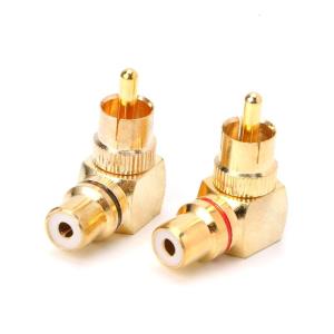 2X Brass RCA góc phải Đầu Đực thành đầu cái mạ vàng nối 90 độ Adapter