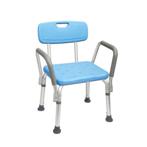 เก้าอี้นั่งอาบน้ำ สีฟ้า สำหรับผู้สูงอายุ ผู้ป่วย มีพนักพิงแขนและหลัง ปรับระดับได้ โครงสร้างผลิตจากอลูมิเนียมอัลลอยด์ ไม่เป็นสนิม !