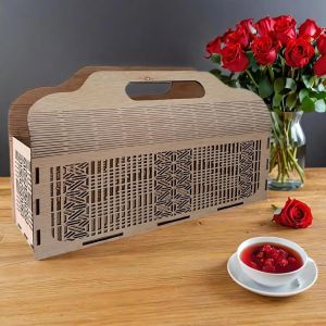 Elegant Wooden Gift Box Handbag with Laser-Cut Geometric Design – Perfect for Raya Cookies & All Occasions – Customizable with Logo & Branding