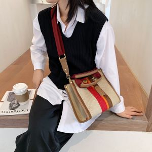 Womens cross-border European-style fashion tote bag high-end design trendy fabric with stripes versatile shoulder bag and crossbody bag