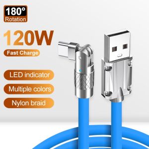 ♥ SFREE Shipping ♥ 180° Degree Elbow Fast Charging Cable 120W Rotating Super Fast Charge for iPhone Samsung Xiaomi Huawei Android Bold Data Line